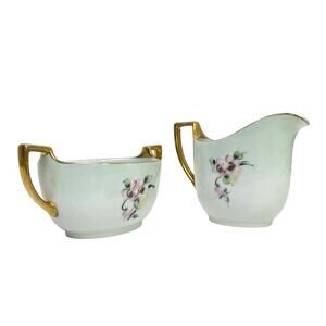 Vintage Stouffer Creamer and Sugar Set Hand Painted Bavaria Porcelain Gold Trim